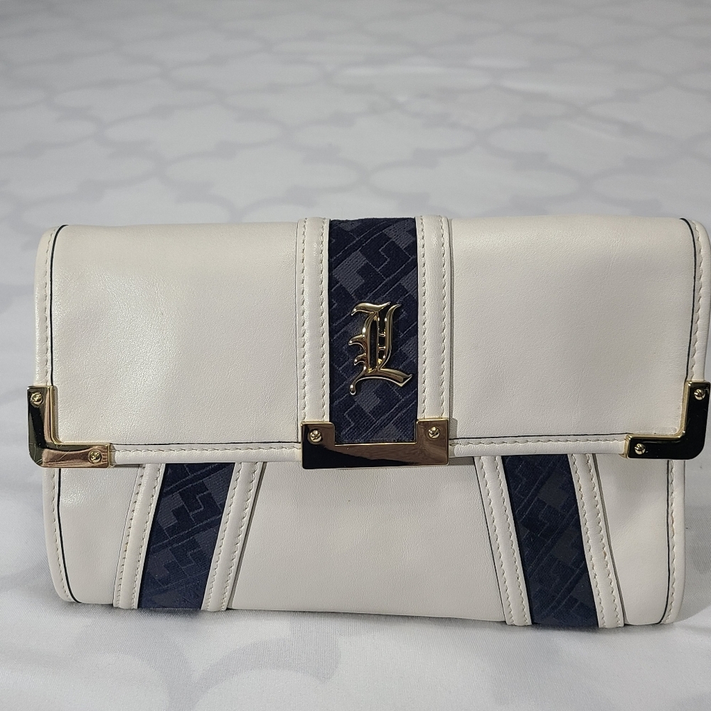 L.A.M.B. by Gwen Stefani Frosted Pearl Clutch Leather Designer NWT - Picture 2 of 10